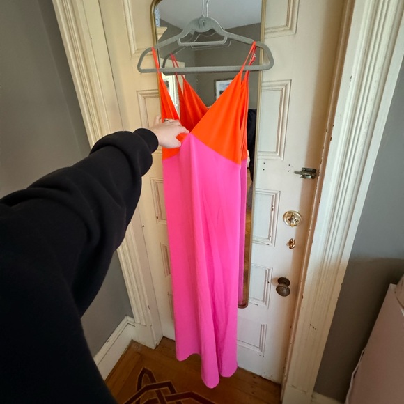 LE SUPERBE rent the runway orange pink color block maxi dress 8 duality gown - Picture 7 of 14